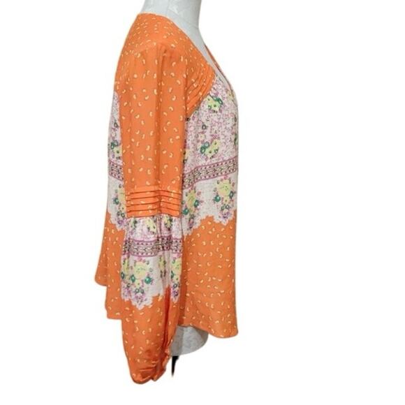 Maeve by Anthropologie Blouse  Orange Floral Sz large Long sleeve Boho cottage - Picture 8 of 8